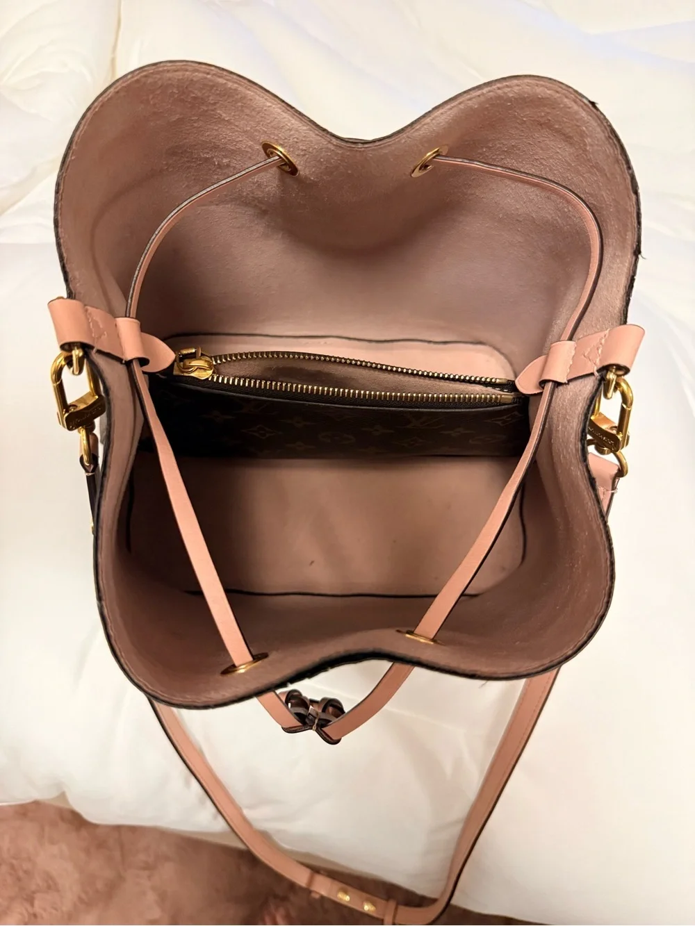Louis Vuitton Brown Monogram with Pink Leather Drawstring Shoulder Bag - Picture 8 of 11